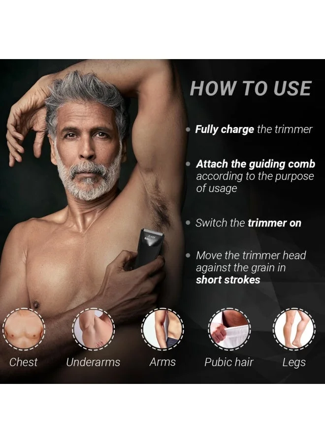 Zlade  ZLADE Ballistic Manscaping Water Proof IPX7 Body Trimmer | Precision Groomer for Private Parts, Beard & Body | Waterproof, Cordless & hypoallergenic 1.5mm Guard | Zero Nicks & Cuts | Black for Men | Best Price UAE